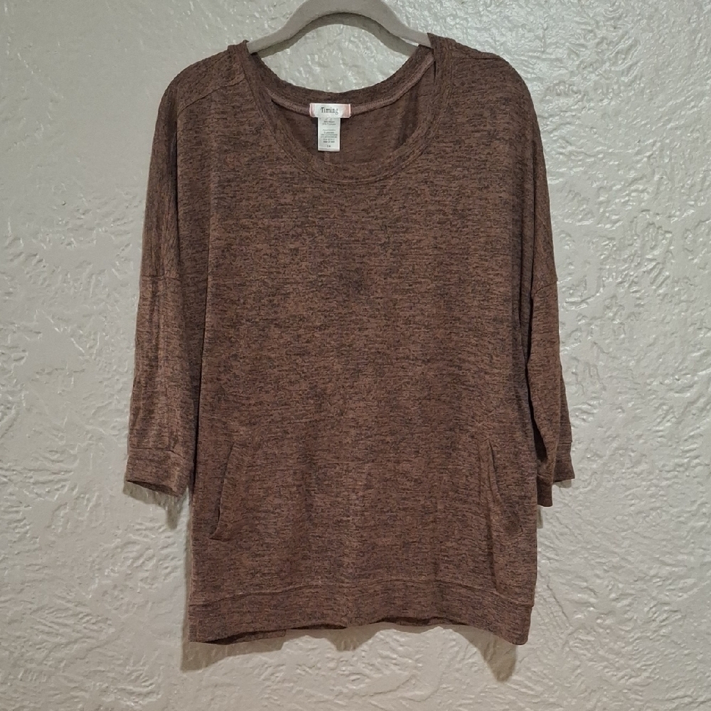 Timing Wome's Brown Top 3/4 Sleeve Size XL